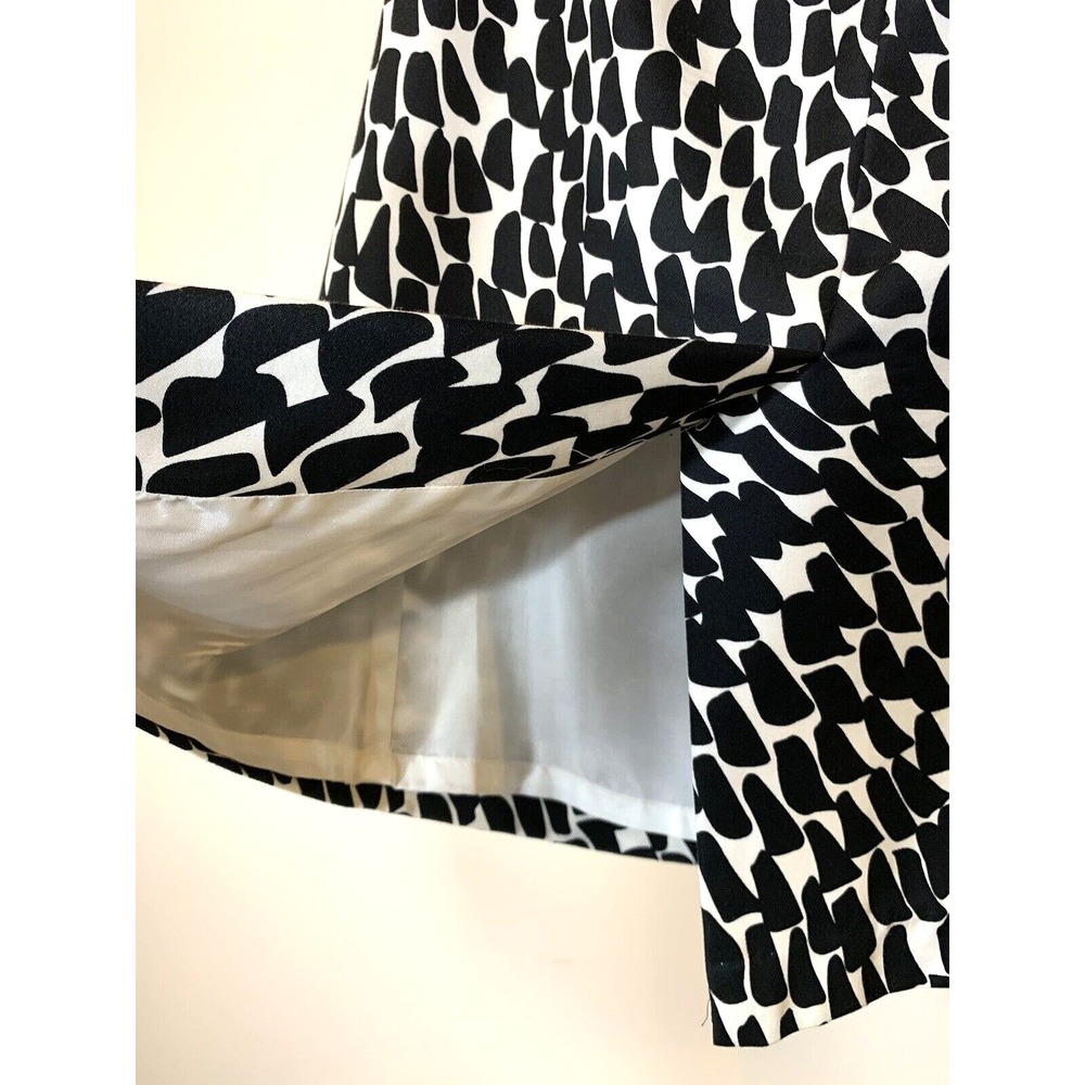 Ann Taylor Skirt Womens 6 Silk Black White Pencil Straight Geo Print w/Red Belt - Picture 6 of 10